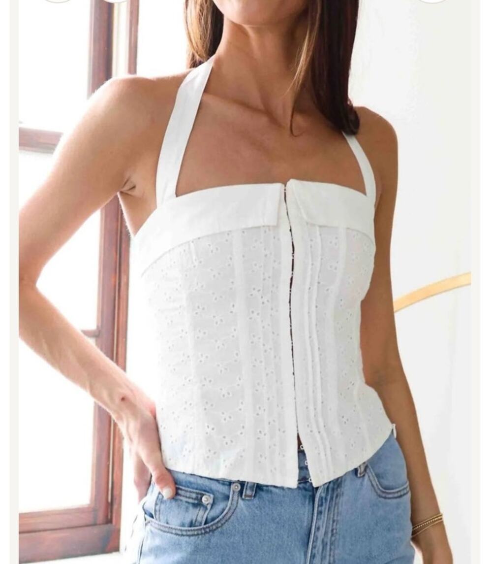 NUA Warren Corset Halter Top White Eyelet Women’s SIZE LARGE NWT